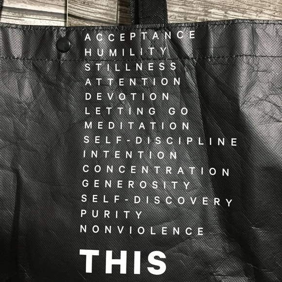 Lululemon Yoga Reusable Grocery Tote Bag Black White Graphic Print Snap Button - Picture 7 of 10